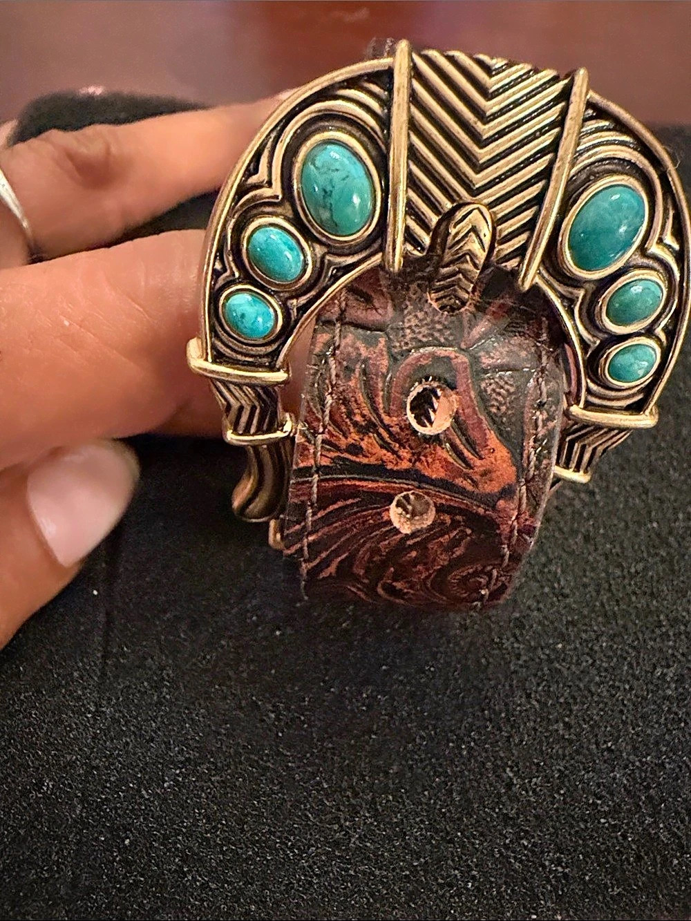 Studio Barse Turquoise Embellished Leather Bracelet and Matching Ring